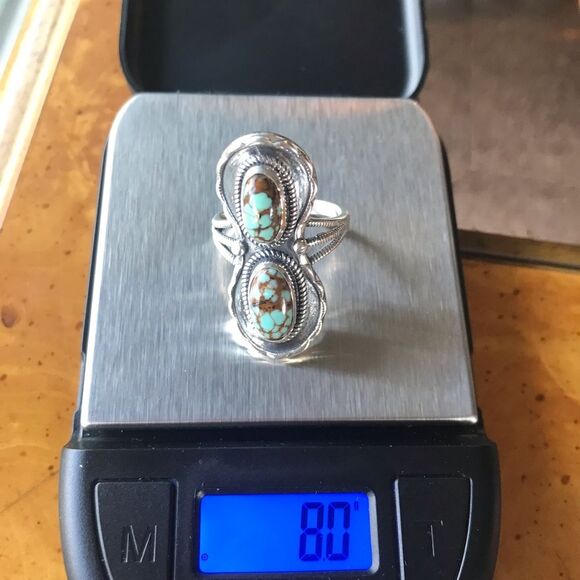 Natural Royston Blue Horizon Turquoise Sterling Silver Horseshoe Ring Size 9 - Picture 9 of 9